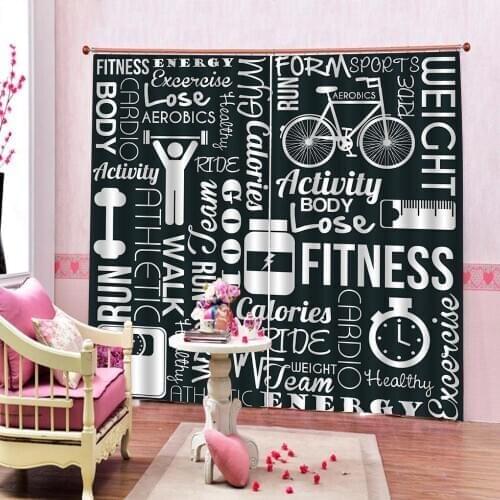 Custom any size White Letters Printed Curtain For Living Room Bedroom Geometric image Blackout Window Drapes Indoor Decor Sets