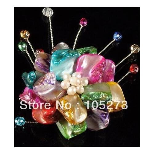 New Arriver Charming Womens Jewelry Natural Freshwater pearl Mixes Shell Flower Brooches Pendant Fashion Style Free Shipping