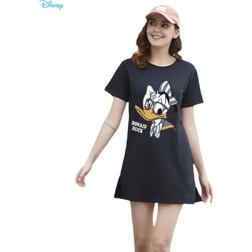 Disney O Neck Short Sleeve Shirt Women Casual Long Tops 2021 Summer Black Casual Donald Duck Woman T Shirts White Pink Blouse