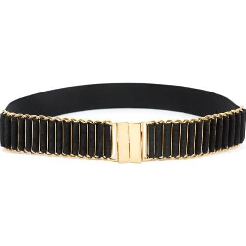 Women Band Elastic Mirror Metal Waist Belt mermaid scale Metallic Bling Gold Plate thin Belt dress Coat decoration BL398