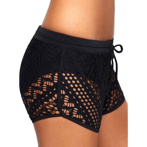 Women Swim Trunks Sexy Hollow Out Lace Floral Swim Shorts Bathing Shorts Bikini Bottoms Swimwear Solid Beachwear Swimming Pants