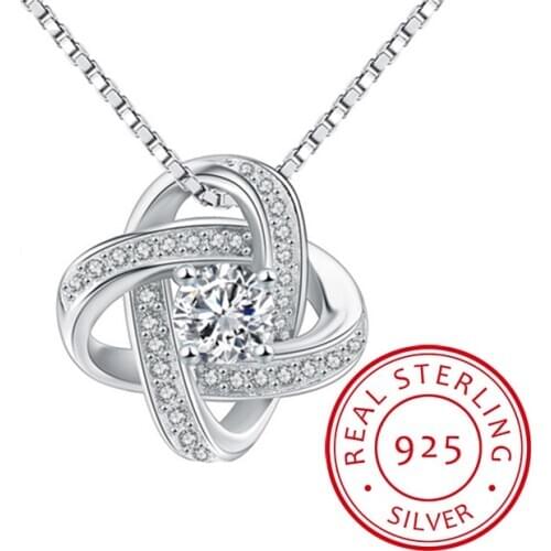 925 Sterling Silver Forever Heart Zirconia Clover Flower Necklaces & Pendants For Women High Quality Sterling-silver-jewelry