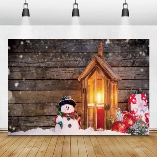 Winter Snowman Wood House Candle Christmas Party Decor Background Family Photocall Baby Children Portrait Photography Backdrop