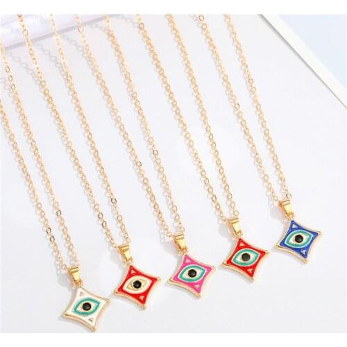 1PC Bohemia Colorful Enamel Evil Eye Necklace For Women Vintage Irregular Square Turkish Eye Pendant Necklace Chain Jewelry N218