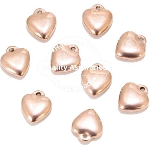 10pcs Stainless Steel 10mm Rose Gold Solid Heart Charm Beads for DIY Women Love Necklaces Bracelets