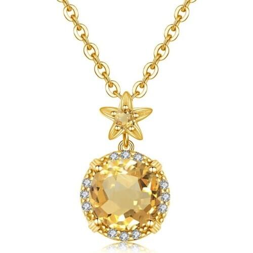 14k Gold Jewelry Women Sterling Silver Pendants Exquisite Sparkling Round Flower Yellow Citrine Inlaid Zircon Luxury Jewelry New