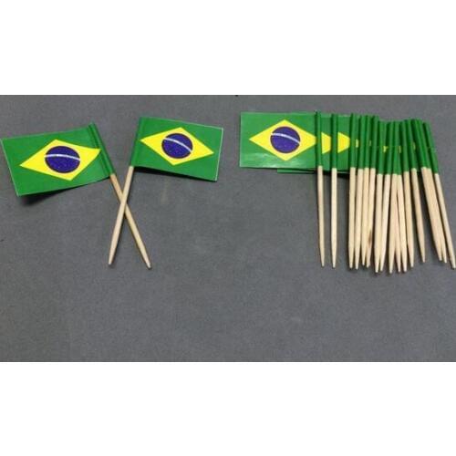 300Pcs Pack Brazil Toothpick Flags Paper Food Picks Cake Toothpicks Cupcake Toppers Fruit Cocktail Sticks Decoration Toothpicks