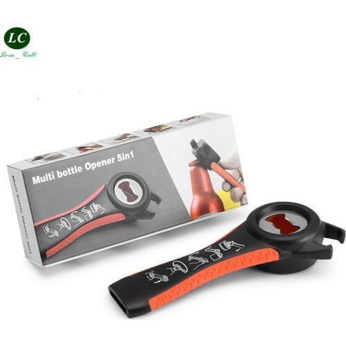 5 in 1 function Creative Multifunction Stainless Steel Can Opener Silicone Beer Bottle Opener Super Good Jar Opener Kitchen Tool
