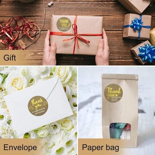 500pcs Thank you for supporting my business kraft stickers with gold foil round labels stickers for small shop handmade sticker