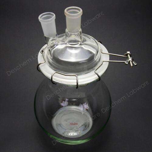 5000ml,24/40,Glass Reactor,Two-Necks,Flat Bottom Reaction Kettle,W/Clamp And Lid