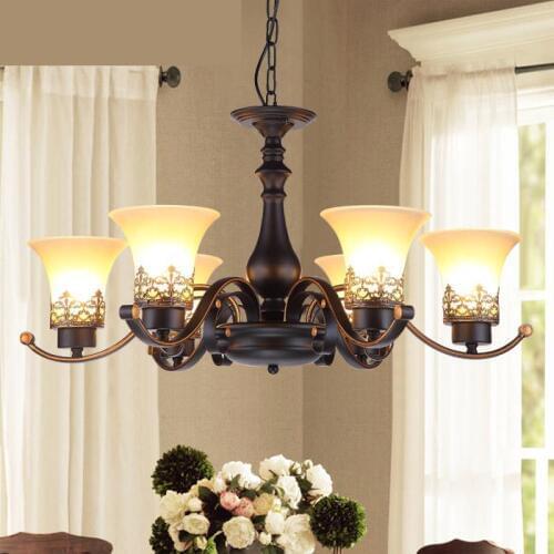 American Vintage Chandelier Lighting retro wrought iron living room lamp bedroom restaurant glass chandelier Free Shipping