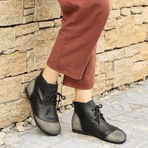 Roman Moccasin Boots Women Shoes Autumn Round Toe PU Flat Boots for Women Botas Rubber Lace-up Short Boots Women Basic Fashion