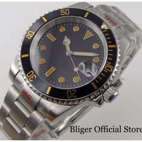 BLIGER 21 Jewels MIYOTA NH35A 40MM Automatic Men Watch Orange Index Oyster Band Alloy Insert Date Magnifier