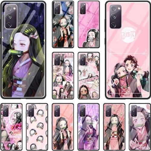 Phone Case for Samsung Galaxy Note 20 Ultra 10 Lite S20 FE S9 S10 S8 Plus Tempered Glass Funda Cover Demon Slayer Nezuko Anime