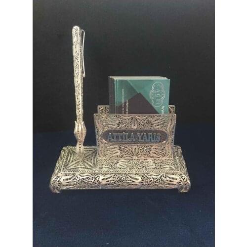 Card wallet Business Card Holder Office Desktop Is Filigree Silver Gift Penholder