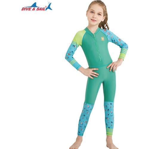 Kids Lycra Dive Skin Full Wetsuit Swimsuit for Girls Boys One Piece Long-sleeve Surfing Suit Sun UV Protection UPF50+ Bath Suit