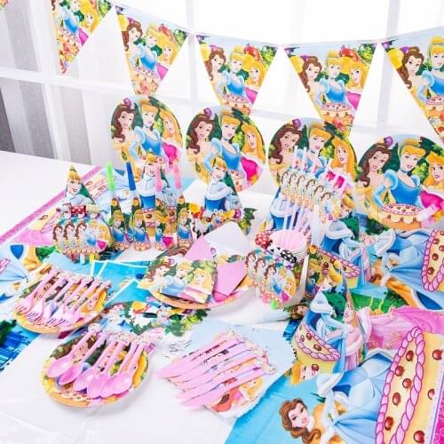 Disney Princess Birthday Party Decorations Disposable Tableware Plates Tablecloth Cups Decor Baby Shower Girls Favors Supplies