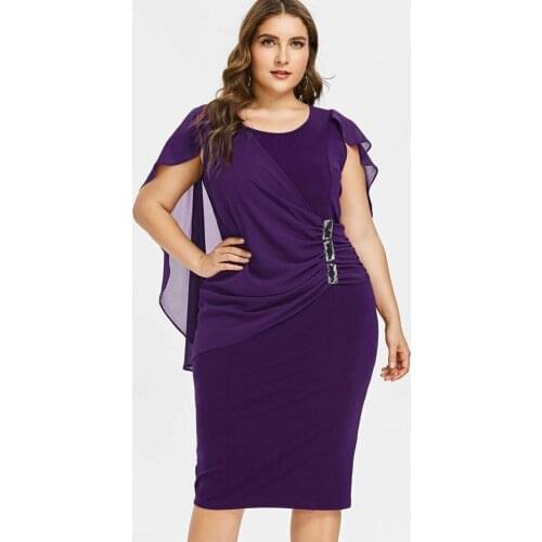 Elegant Chiffon Shawl Diamonds Knee Length Dress Irregular O Neck Bodycon Pleated Midi Vestidos Office Lady Party Wear Robes2021