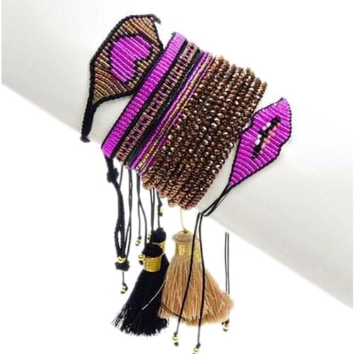 BLUESTAR Women MIYUKI Bracelet Purple Lips Bracelets Fashion Crystal Pulseras Mujer Moda Handmade Woven Armband