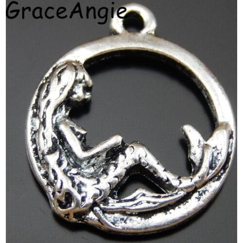 GraceAngie 25Pcs/lot Retro Mermaid Shape Alloy Charms Earring Anklet Pendant Keychain Jewelry Necklace DIY AccessoryColor