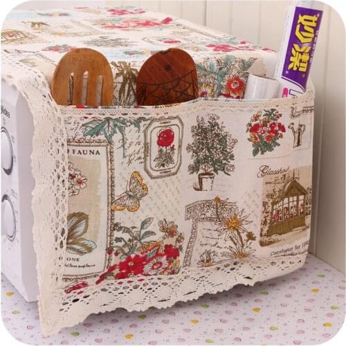 Refrigerator Microwave Oven Cover with 2 Pouch Dust Covers Dustproof Cotton Cloth Cover Home Kitchen Accessories Romantic Style