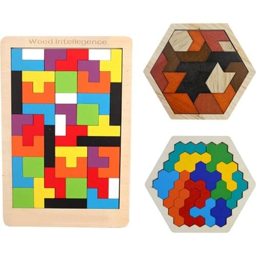 New High Quality Wooden Tangram Jigsaw Brain Tetris Game Puzzle Bloacks Preschool Children Play Training Educational Toys
