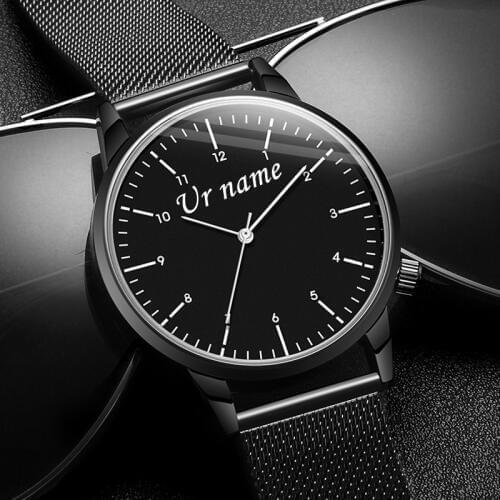 Personalized Mens Watch Customized Engraved with Your Name on Watch Face Wristwatch Man Stainless steel Mesh Band Wrist Watch