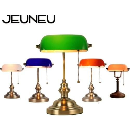 Classical Vintage Simple Banker Table Lamp E27 with Switch Green Glass Lampshade Desk Lights for Bedroom Study Home Reading