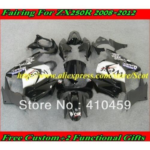 WEST White black Fairing kit for KAWASAKI Ninja ZX250R 08 09 10 11 12 ZX 250R 2008 2012 EX250 Injection mold Fairings set