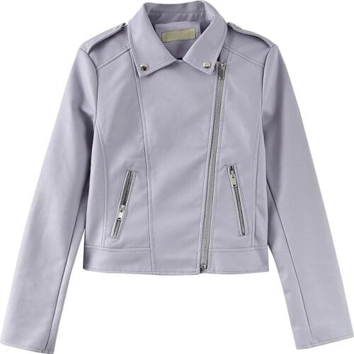 Black Beige Pink Purple Faux Leather Jacket Korean Short Lapel Long sleeve Epaulette Slim Casual Biker jacket Autumn Streetwear