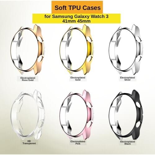 Soft TPU Case for Samsung Galaxy Watch 3 Electroplated Silicone Half Wrapped Protective Cover Bumper Shell Frame Transparent