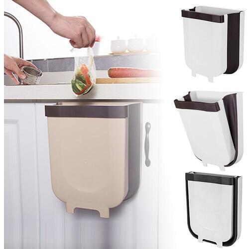 Wall Mounted Folding Waste Bin Kitchen Cabinet Door Hanging Trash Bin Garbage Car Trash Can Wall Mounted Foldable Cleaning