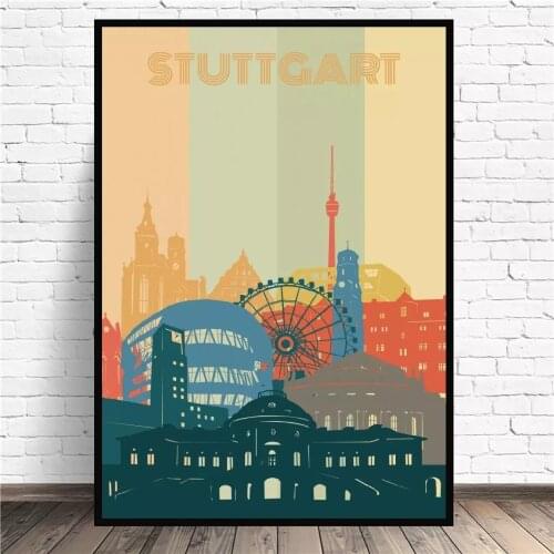 Wall Art Home Decor Hd Stuttgart City Retro Cityscape Print Modular Picture Posters Canvas Painting For Bedroom Artwork No Frame