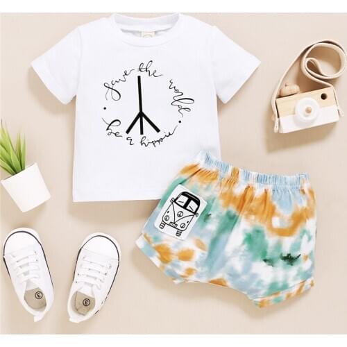 New Summer 2Pcs Baby Girls Boys Clothes Outfits Short Sleeve T-Shirts Tops Tie-dye Shorts Cotton Sets