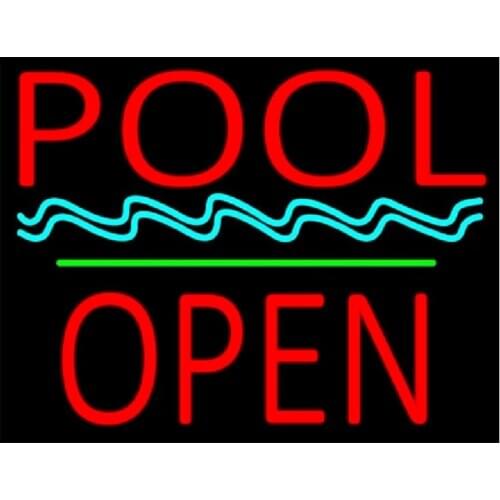 POOL OPEN Neon Sign Custom Handcrafted Real Glass Tube Game Room Sport Motel Hotel Advertis Decoration Display Neon Signs 17X14"