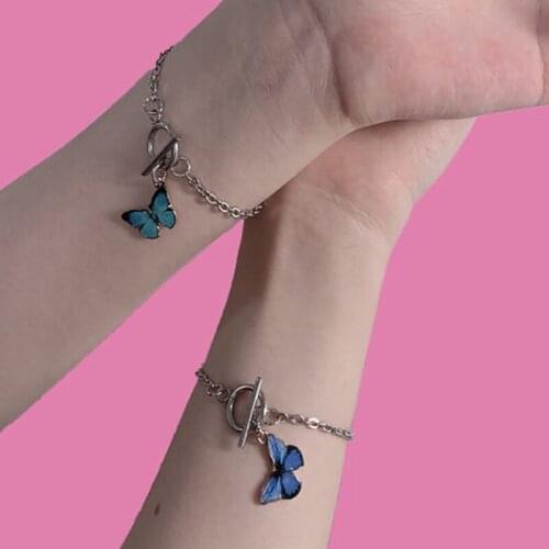Blue Butterfly Couple Bracelets Chain Bracelets Women Student Girlfriend Sister Gift Charms Butterfy Jewelry Dropshipping