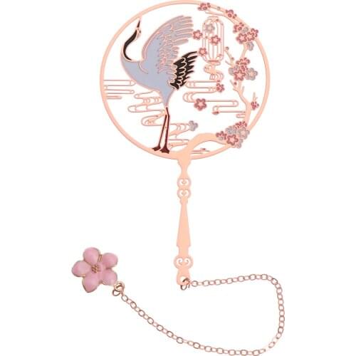 Chinese Style Retro Bookmark Fan Shape Brass Peacock Tassel Metal Book Clip Pagination Beautiful Book Mark Stationery