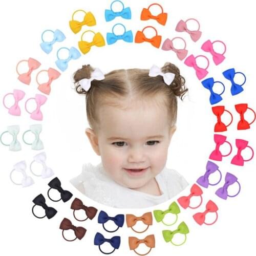 20pcs/lot Candy Color Hair Bows Elastic Scrunchie Hair Band for Kid Baby Girls Handmade Hair Rope Ponytail Holder Hair Accessory