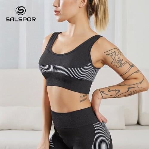 SALSPOR Stretch Shockproof Push Up Bra Gym Fitness Bralette Women Seamless Wire Free Underwear Female Athletic Running Bra