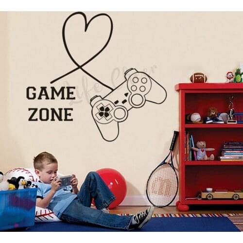 Game Zone Sign Removable Wall Decal Boys Teens Games Room Decor Video Game Controller Wall Art Sticker PVC Door Posters