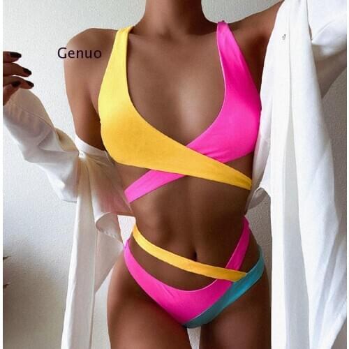 Splicing Colorful Bikini Set 2021 Sexy Bandage Women Swimsuit Female Push Up Swimwear Women Bathers Sports Bathing Suit New