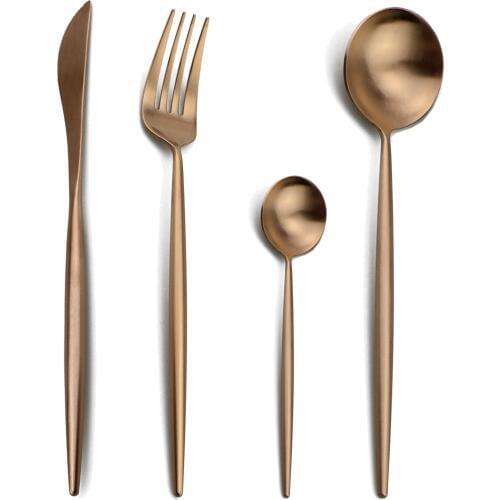4 Pcs Rose Gold Dinnerware 18/10 Stainless Steel Dinnerware Fork Knife Scoops Forks Cutlery Set Tableware For Party Dropshipping