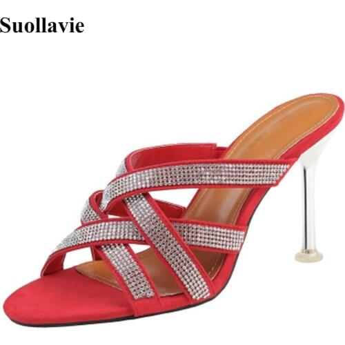 Suollavie fashion women slippers outdoor brand ladies shoes crystal women sandals open toe thin heel women shoes casual slippers