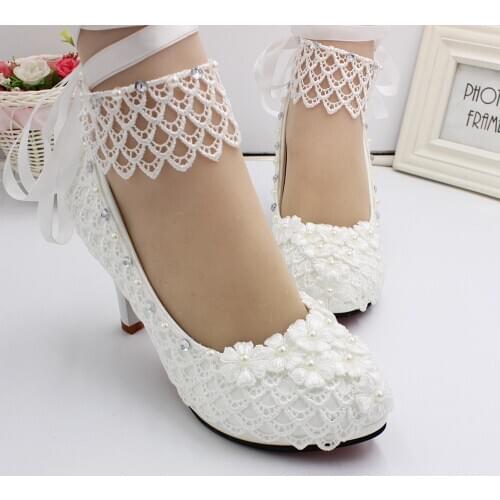Lace high-heeled wedding shoes 2020 new white wedding dress bridal shoes European and American style lace lace-up wedding sBH139