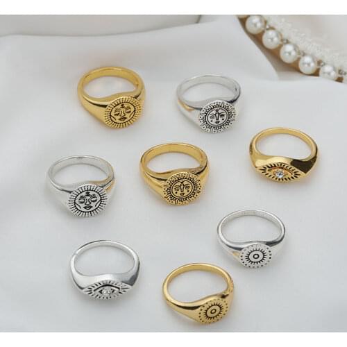 Vintage Ring For Women Stainless Steel Tarot Sun Punk Ring Couple Fashion Exaggeration Aesthetic Jewelry Gothic Accessories Gift