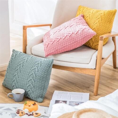 Knit Cushion Cover Solid Ivory Grey Pink Ivory Green Solid Pillow Case 45*45cm Soft For Sofa Bed Nursery Room Decorative