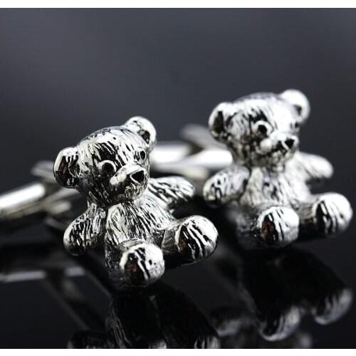 Animal Jewelry Mens Cute Bear Cuff Link Copper Material Silver Color Animal Cufflinks for Men Dad Husband Wholesale & Retail