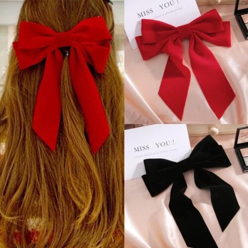IFMIA Vintage Black Big Large Velvet Bow Hair Clip For Women Girls Wedding Long Ribbon Korean Hairpins Barrette Hair Accessories