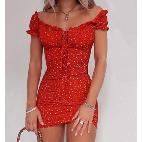 2021 Summer Floral Mini Dress Women Spaghetti Strap Bow-knot V-neck Ruffle Dress Bohemian Casual Sexy Dresses Female