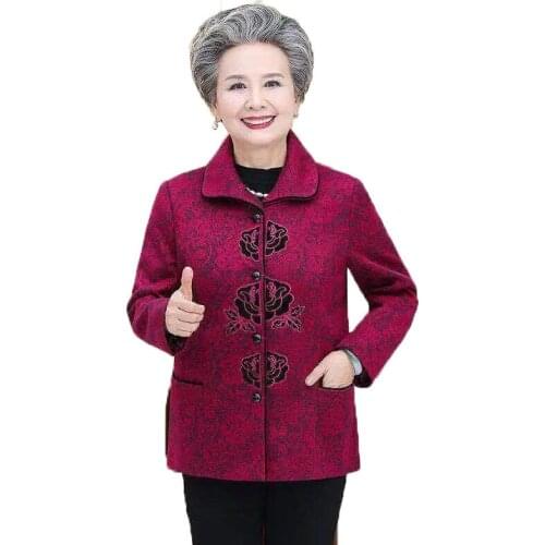 2021 Middle-aged elderly Womens Coat Spring Autumn Jackets Femmino Jumper Outerwear Large Size 4XL Embroidered Overcoat Female